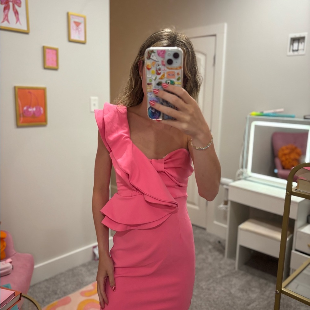 Hello Molly Pink Ruffle Mini Dress